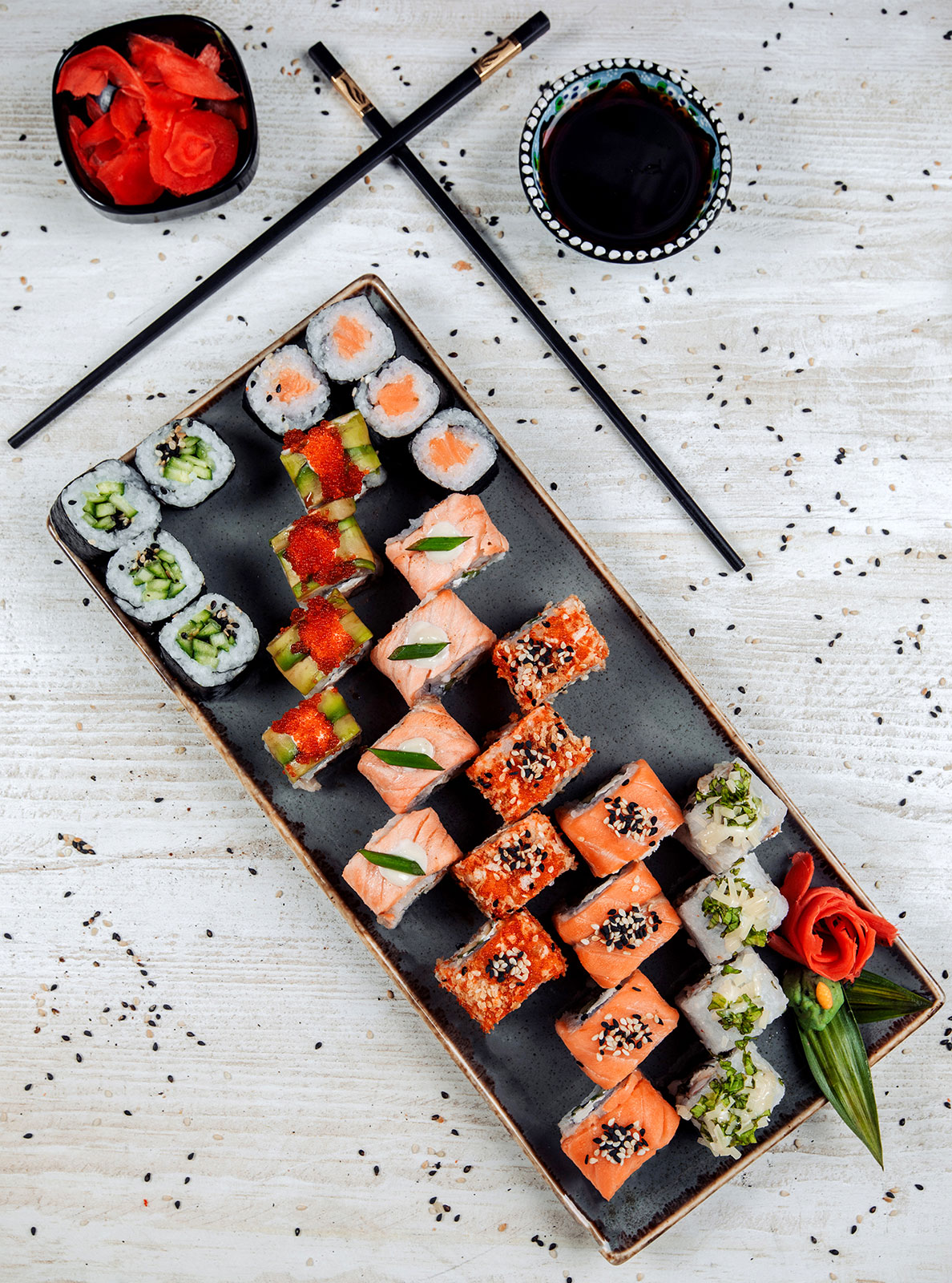 Top view sushi set